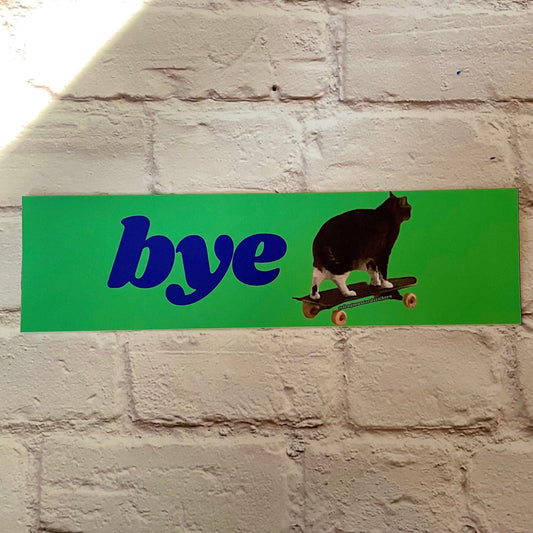 Bye Skateboard Cat | 8.5" x 2.5" | Satire | Gen Z Humor | Bumper Sticker OR Magnet