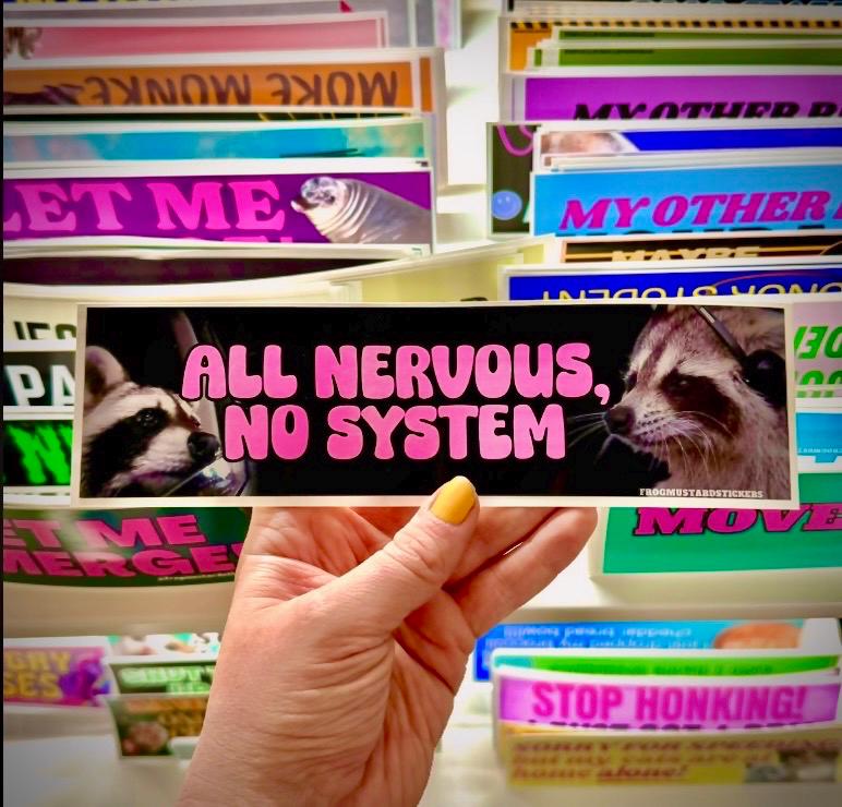 All Nervous, No System Raccoon Car Decal - frogmustard stickers