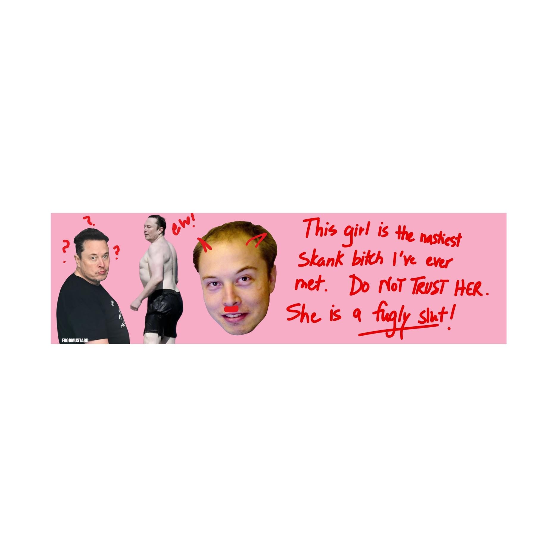 Elon Musk Burn Book Sticker (Mean Girls) Fugly Sl*t | Unhinged | 8.5" x 2.5"| Bumper Car Sticker OR Magnet Premium Weather-proof Vinyl