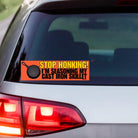 Stop honking! I'm Seasoning my Cast Iron Skillet | 8.5" x 2.5" | Weatherproof | Gen Z Meme | Millennial Meme | Bumper Sticker OR Magnet