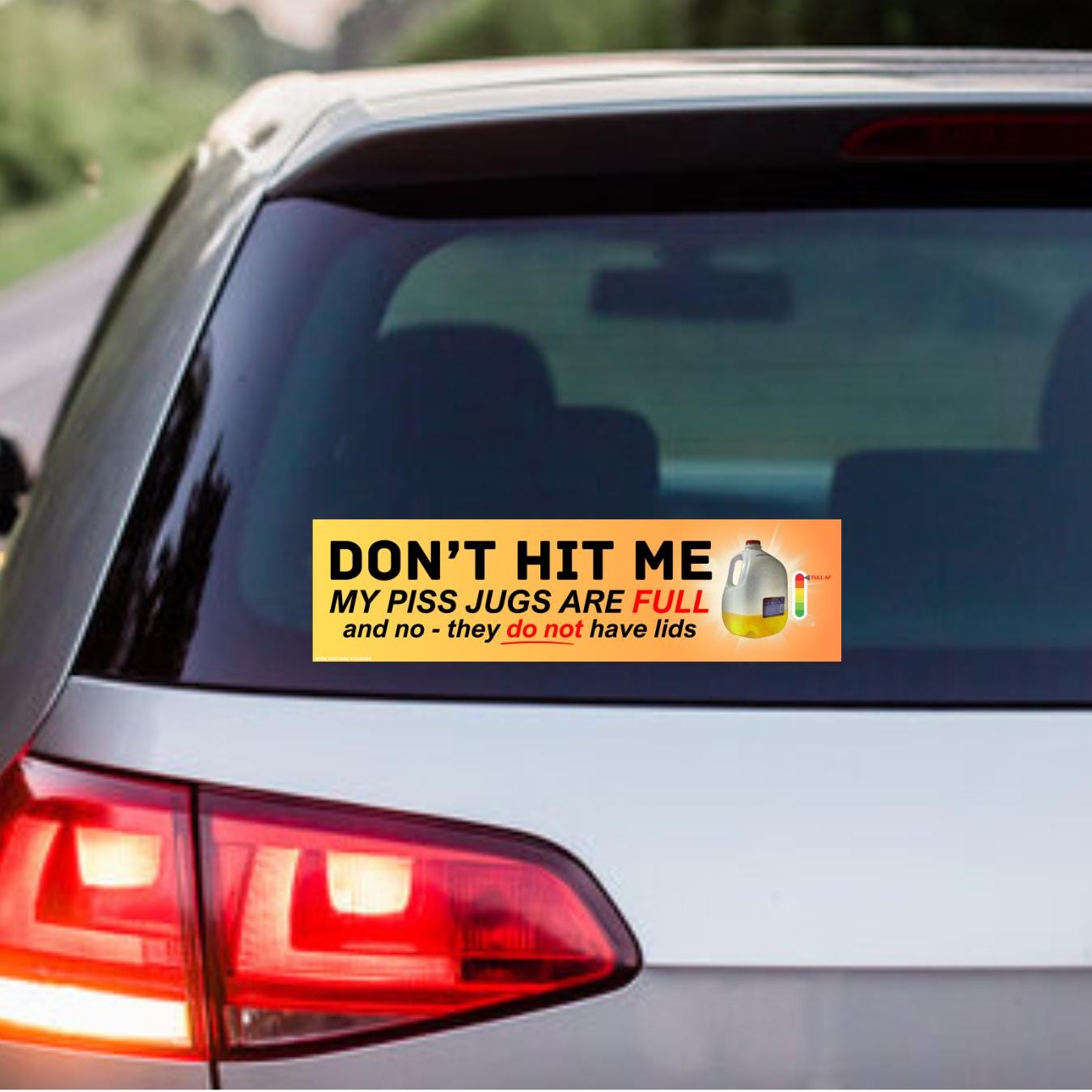 Don't hit me - my piss jugs are full and no - they do not have lids | 8.5" x 2.5" | water bottle Sticker | Meme | Bumper Sticker OR Magnet