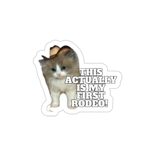 This Actually Is My First Rodeo Cat Die-Cut Sticker | Cowboy Cat Cute | 3" x 3" | Waterproof Bumper Sticker Car Laptop Water Bottle Sticker