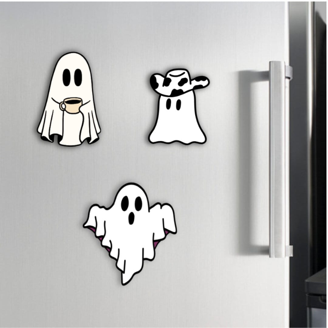 Cute Spooky Ghosts Halloween Sticker or Magnet 3-Pack | Car Fridge Magnet | Halloween Decor Ghost Spooky Haunted | 3" x 3"