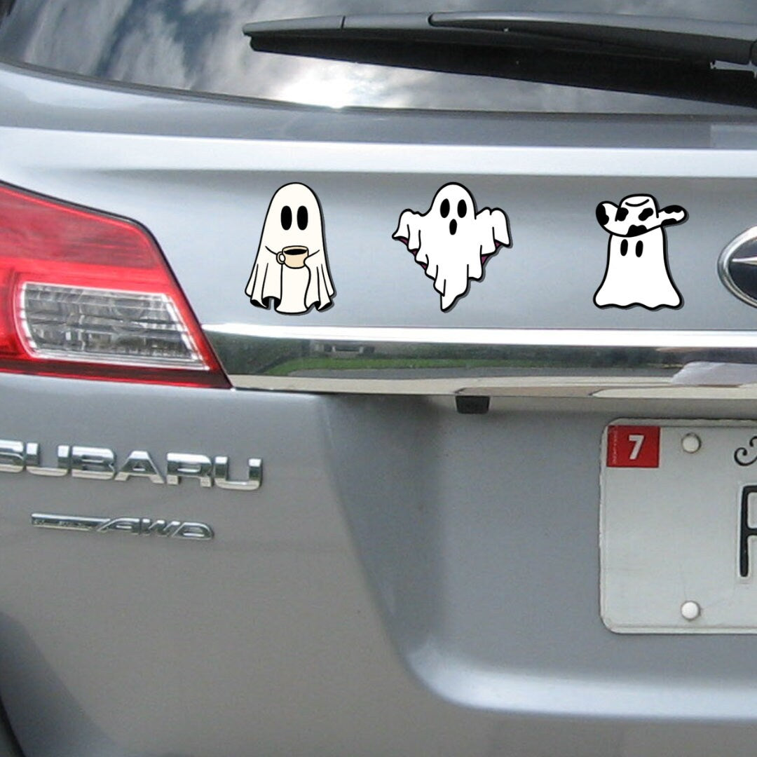 Cute Spooky Ghosts Halloween Sticker or Magnet 3-Pack | Car Fridge Magnet | Halloween Decor Ghost Spooky Haunted | 3" x 3"