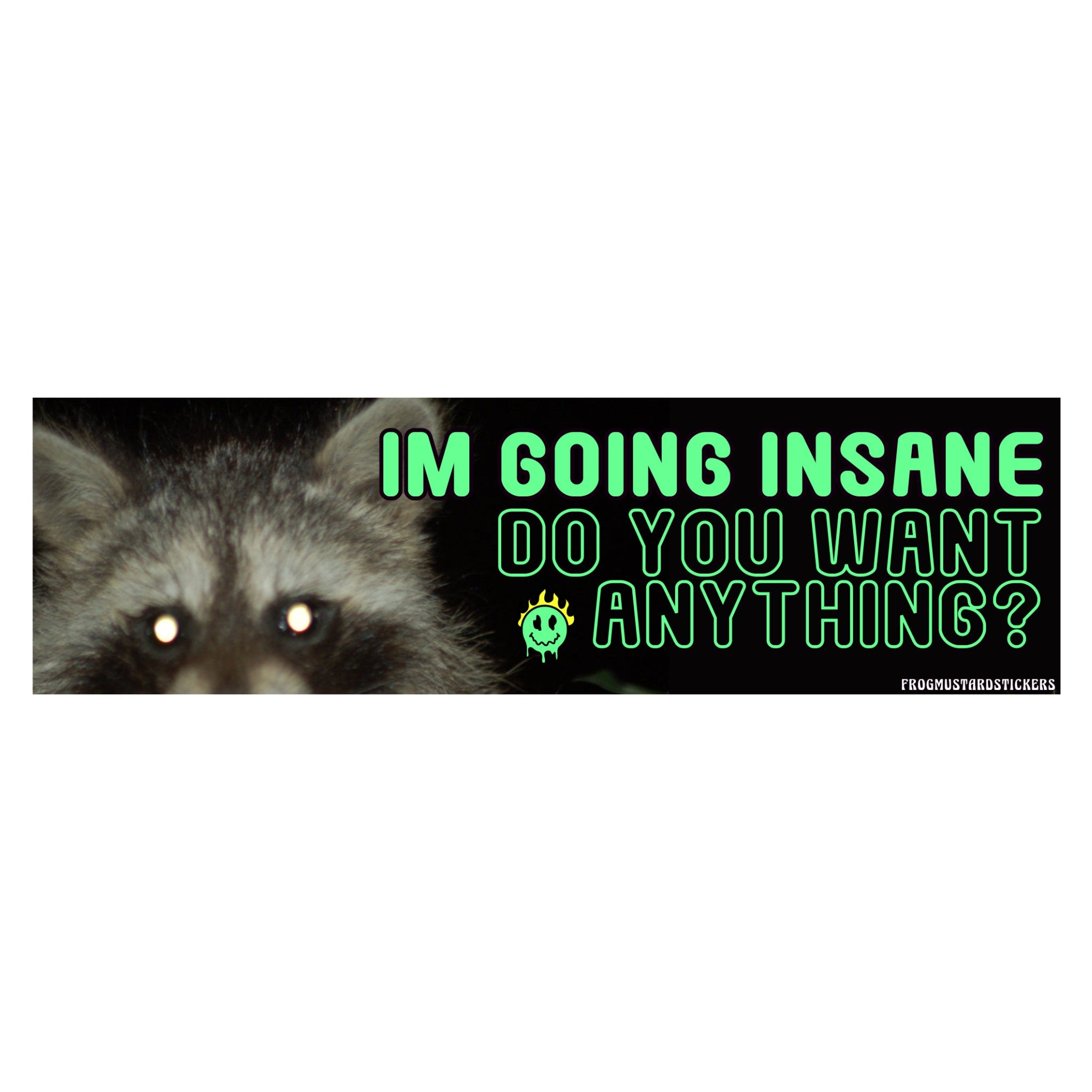 I'm going Insane, do you want anything?| Raccoon Sticker | Unhinged | 8.5" x 2.5"| Bumper Sticker OR Magnet