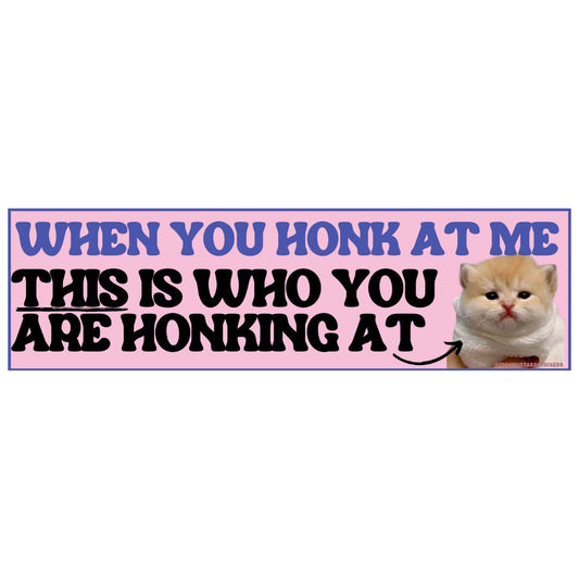 When you honk at me THIS is who you are honking at cat Sticker OR Magnet | Satire | Gen Z Humor | 8.5" x 2.5"