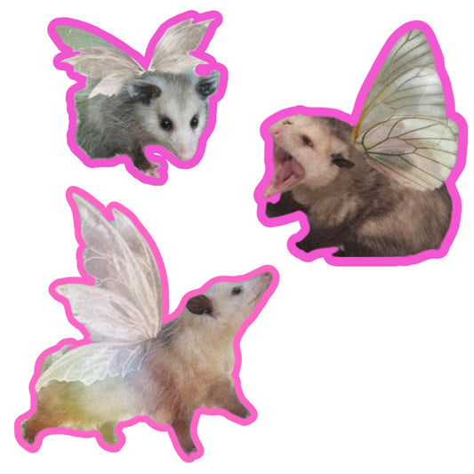 Possum Fairy Die Cut Stickers 3 -Pack Magnets or Stickers | 3" x 3" | Waterproof Bumper Sticker Laptop Water Bottle Sticker